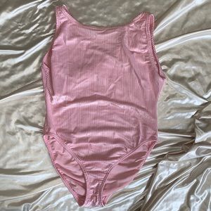 80s / 90s Ribbed Metallic Pink One Piece Bathing Suit | Pink Tank One Piece